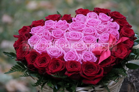 Сердце из 45 роз в корзине "Жаркое объятие"